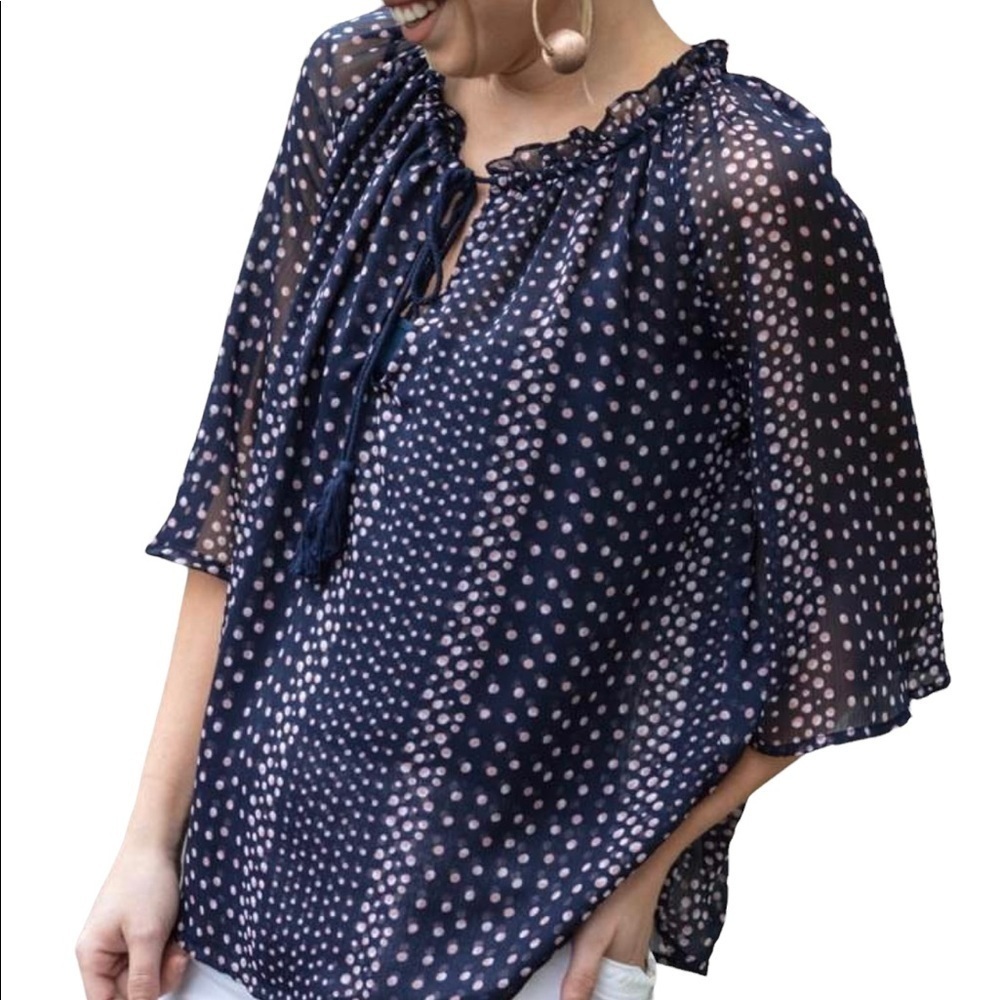 BB DAKOTA Blue and Blush Polka Dot Print Elisha Blouse